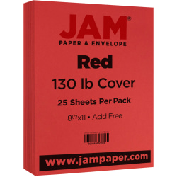 JAM Paper® Card Stock, Red, Letter (8.5" x 11"), 130 Lb, Pack Of 25