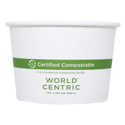 World Centric® Paper Bowls, 16 oz, 4.4" Diameter x 3" h, White, 500/Carton