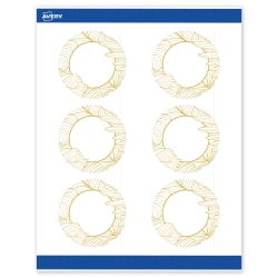 Avery® Printable Labels With Sure Feed® Technology, S00-EVZ, Round, 3", Matte White With Preprinted Gold Leaf Pattern, Pack Of 60