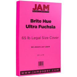 JAM Paper® Card Stock, Ultra Fuchsia, Legal (8.5" x 14"), 65 Lb, Pack Of 50