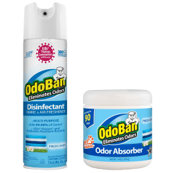OdoBan Ready-to-Use Disinfectant and Odor Eliminator Set, 14.6 Oz Spray and 14 Oz Solid Odor Absorber, Fresh Linen Scent