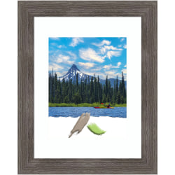 Amanti Art Rectangular Wood Picture Frame, 14" x 17", Matted For 8" x 10", Pinstripe Lead Gray