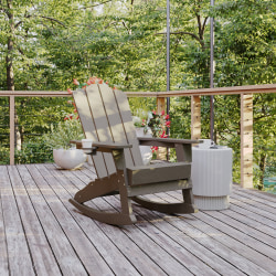 Flash Furniture Newport All-Weather Outdoor Furniture Adirondack Chair With Cup Holder, Brown