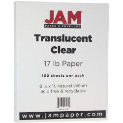 JAM Paper® Letter Card Stock, Clear Translucent Vellum, Letter (8.5" x 11"), 17 Lb, Pack Of 100