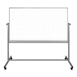 Luxor Ghost Grid Double-Sided Magnetic Mobile Dry-Erase Whiteboard, 40" x 72", Aluminum Frame With Silver Finish