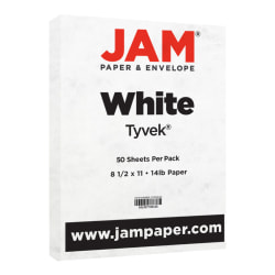 JAM Paper® Tyvek Letter Card Stock, White, Letter (8.5" x 11"), 14 Lb, Pack Of 50