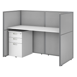 Bush Business Furniture Easy Office 60"W Straight Desk With File Cabinet And 45"H Closed Panels, Pure White/Silver Gray, Standard Delivery