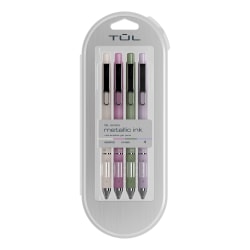 TUL® GL Series Retractable Gel Pens, Medium Point, 0.8 mm, Assorted Gunmetal Barrel Colors, Assorted Metallic Ink, Pack Of 4 Pens