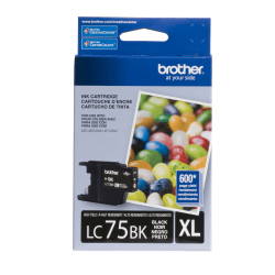 Brother® LC75 Black High-Yield Ink Cartridge, LC75BK, LC75BKS