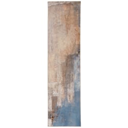 Linon Washable Area Rug, 2' x 8', Durand Beige/Blue