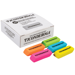 Ticonderoga Wedge Erasers, 13/16"H x 2-5/16"W x 7/16"D, Neon Colors, Pack Of 30 Erasers