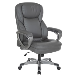 Office Star™ Executive Ergonomic Leather High Back Office Chair, Charcoal/Silver