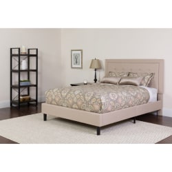 Flash Furniture Roxbury Panel Tufted Upholstered Platform Bed and Memory Foam Pocket Spring Mattress, Queen, 50-3/4"H x 65-3/4"W x 85-3/4"L, Beige