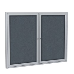 Ghent Traditional Enclosed 2-Door Fabric Bulletin Board, 36" x 48", Gray, Satin Aluminum Frame