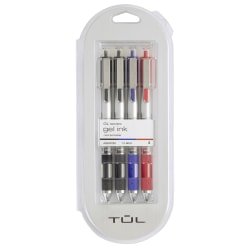 TUL® GL Series Retractable Gel Pens, Bold Point, 1.0 mm, Silver Barrel, Assorted Inks, Pack Of 4 Pens