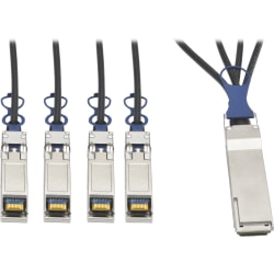 Tripp Lite 40GbE QSFP+ to 10GbE SFP+ Passive Copper Breakout Cable QSFP-4SFP10G-CU1M Compatible 1M 3' - QSFP+/SFP+ for Network Device, Switch, Server - 5 GB/s - 3.28 ft - 1 x QSFP+ Male Network - 4 x SFP+ Male Network - Black"