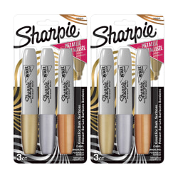 Sharpie Metallic Permanent Markers, Chisel Tip, Assorted Colors, Pack Of 3 Markers, Set Of 2 Packs