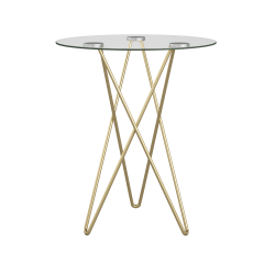 Eurostyle Zoey Round Side Table, 20-1/2"H x 19-4/5"W x 19-4/5"D, Matte Brushed Gold/Clear
