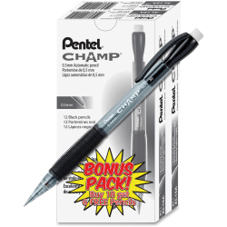 Pentel® Champ® Mechanical Pencil, 0.5mm, #2 Lead, Black Barrel, Pack Of 24