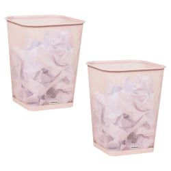 Mind Reader Metal Trash Can Square Waste Paper Basket, 12 1/4"H x 9 3/4"W x 9 3/4"D, Pink, Set of 2