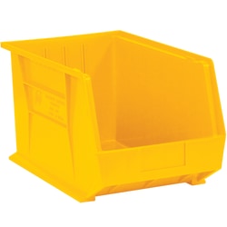 Partners Brand Plastic Stack & Hang Bin Boxes, Medium Size, 16" x 11" x 8", Yellow, Pack Of 4