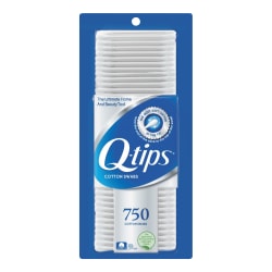 Q-Tips Cotton Swabs, 1", White, 750 Per Box, Pack Of 12 Boxes