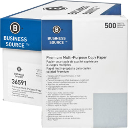 Business Source Premium Printer & Copy Paper, White, Letter (8.5" x 11"), 200000 Sheets Per Pallet, 20 Lb, 92 Brightness, Case Of 10 Reams