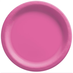 Amscan Round Paper Plates, Bright Pink, 6-3/4", 50 Plates Per Pack, Case Of 4 Packs
