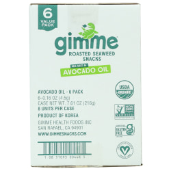 Gimme Roasted Organic Seaweed Snacks, Sea Salt Avocado Oil, 0.16 Oz, Total Qty 48
