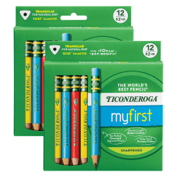 Ticonderoga My First Short Wooden Pencils, #2 HB/Soft, Primary Colors, 12 Pencils Per Pack, Set Of 2 Packs