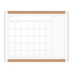 U Brands® PINIT Magnetic Dry Erase Monthly Calendar Board, 20" X 16", White Plastic Frame