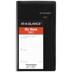 AT-A-GLANCE® Designer Cover 2027 Weekly Planner, Black, Pocket, 3 1/4" x 5 3/4"