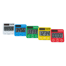 Learning Advantage Dual Power Timers, 2-9/16"H x 2-9/16"W x 1/2"D, Assorted Colors, Pack Of 5 Timers