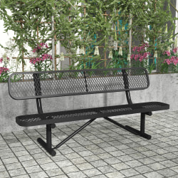 Flash Furniture Sigrid Outdoor Bench with Backrest, Commercial Grade Expanded Metal Mesh Seat and Backrest and Steel Frame with Ground Anchors, Black
