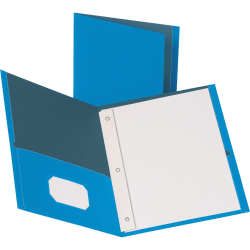 Business Source Leatherette Storage Pockets Fastener Folders, Letter Size, 8 1/2" x 11", Light Blue, Box Of 25 Folders