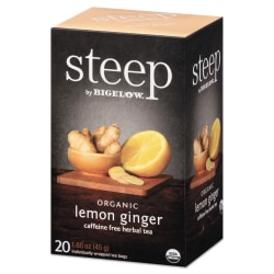 Bigelow® Steep Tea, Lemon Ginger, 1.6 Oz, Box Of 20 Tea Bags