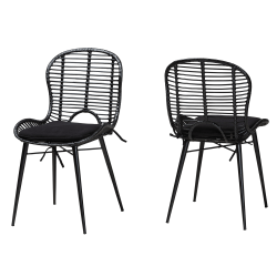 bali & pari Brenna Rattan Dining Accent Chair, Black, Set Of 2 Chairs