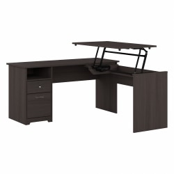 Bush® Furniture Cabot 3-Position Sit-To-Stand Height-Adjustable L-Shaped Desk, 60"W, Heather Gray, Standard Delivery