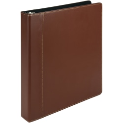 Samsill Contrast Stitch Bonded Leather Ring Binder, 1" Ring, 8 1/2" x 11", Tan