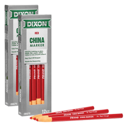 Dixon Phano China Markers, 24 Markers, Broad Point, Red Ink, 12 Markers Per Pack, Set Of 2 Packs