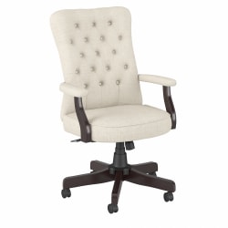 Bush® Business Furniture Arden Lane High-Back Tufted Office Chair With Arms, Cream Fabric, Standard Delivery