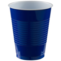 Amscan Go Brightly Plastic Cups, 18 Oz, Royal Blue, Pack Of 16 Cups