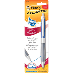 BIC® Atlantis® Ultra Comfort Retractable Ballpoint Pen, Medium Point, 0.7 mm, Frosted Blue Barrel, Blue Ink