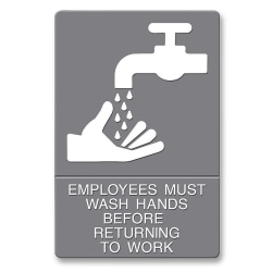 U.S. Stamp & Sign ADA Sign, 6" x 9", "Employees Must Wash Hands", Gray/White