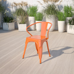 Flash Furniture Commercial Grade Metal Indoor-Outdoor Chair With Arms, Orange