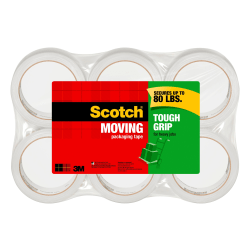 Scotch® Tough Grip Moving Packing Tape, 1-7/8" x 43.7 Yd., Clear, Pack Of 6 Rolls