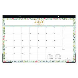 2024-2025 Day Designer Flower Field Mint Academic Monthly Desk Pad Planning Calendar, 17" x 11", July to June