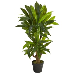 Nearly Natural Corn Stalk Dracaena 3’H Artificial Plant With Planter, 36"H x 12"W x 12"D, Green/Black