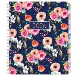 2025-2026 Global Excello Brands Essential PRO Daily/Weekly/Monthly Planner, 8-1/2" x 11", Small Navy Floral, November 2025 To December 2026