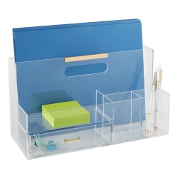 Realspace® Vayla Acrylic Desk Caddy With Drawer, 6-7/8"H x 12-1/2"W x 5-3/8"D, Clear/Gold